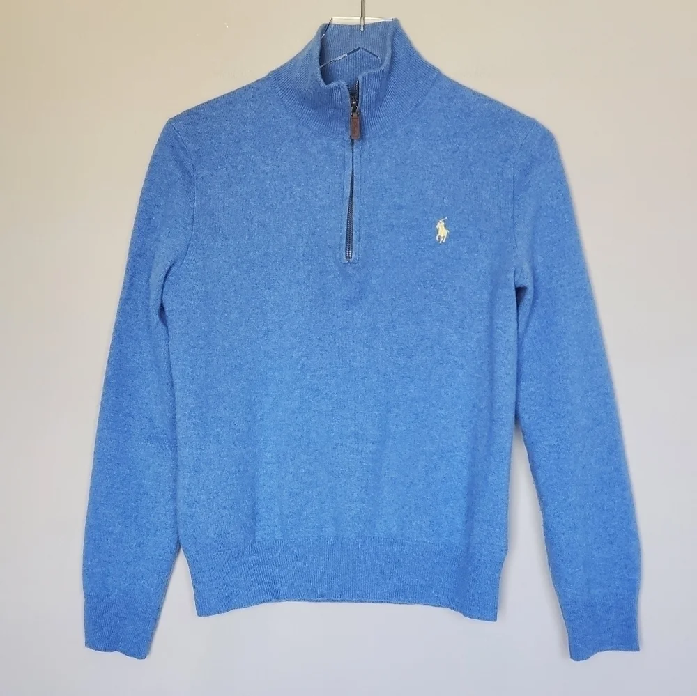 Polo Ralph Lauren Quarter Zip Pullover Merino Wool Sweater Preppy Academia